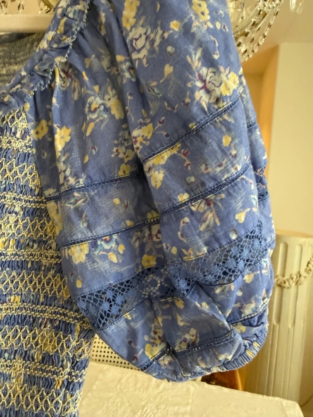 LoveShackFancy Molly Top Smocked Blue Floral Puff Sleeve XS NWOT P